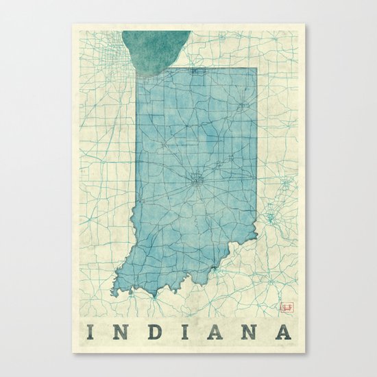 Indiana State Map Blue Vintage Canvas Print