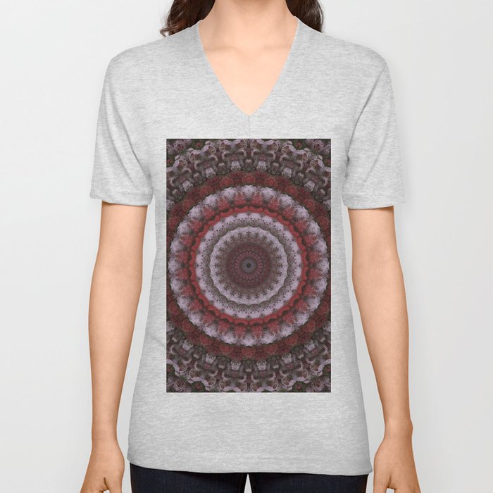 Flowery red mandala V Neck T Shirt