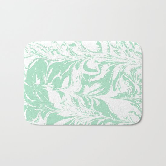 Asa - spilled ink mint marble japanese watercolor marbling marbled water wave ocean sea minimal Bath Mat