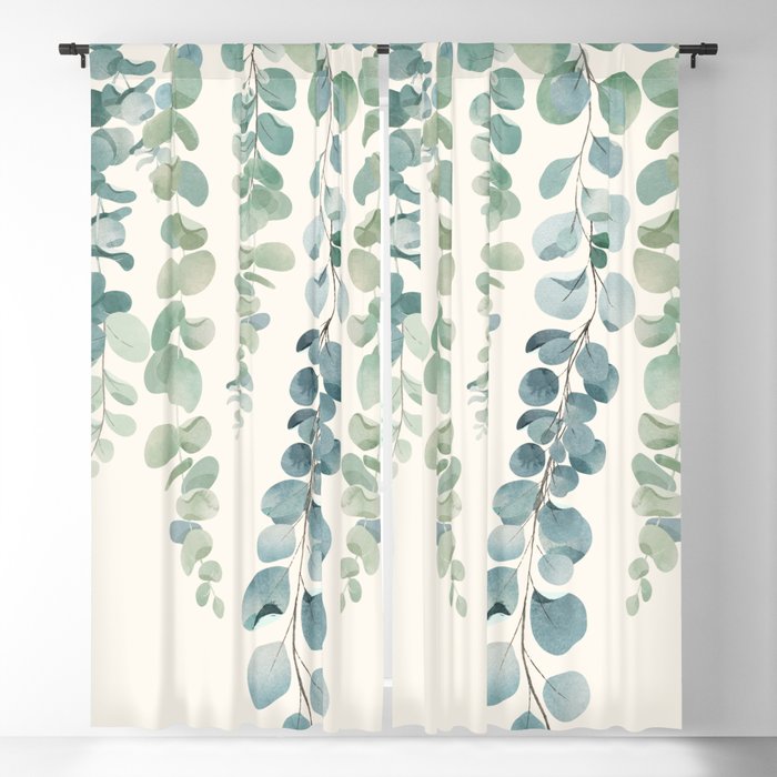 Watercolor Eucalyptus Leaves Blackout Curtain