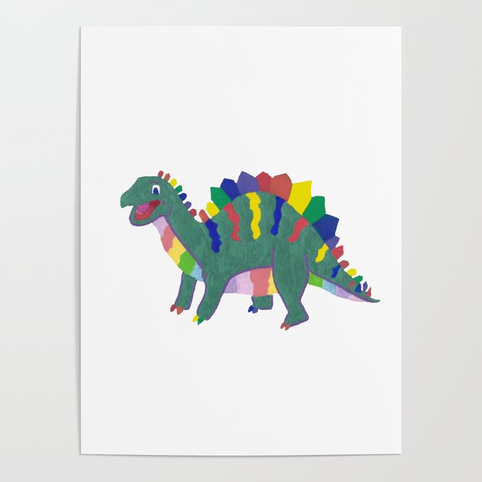 Colorful Stegosaurus Dinosaur Rainbow Pattern with Green Body Poster