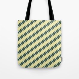 [ Thumbnail: Pale Goldenrod & Dark Slate Gray Colored Lined Pattern Tote Bag ]