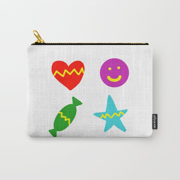 Happy Valentines Day : Heart, Star, Candy and Smile Emojie Carry-All Pouch