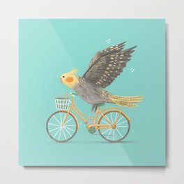 Cockatiel on a Bicycle Metal Print