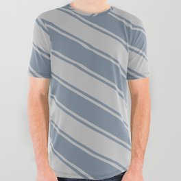 [ Thumbnail: Light Slate Gray & Grey Colored Lines Pattern All Over Graphic Tee ]
