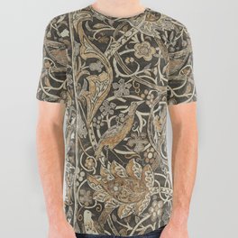 William Morris Bullerswood Charcoal Mustard Vintage Pattern All Over Graphic Tee