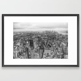 New York Manhattan buildings black and white photography Framed Art Print