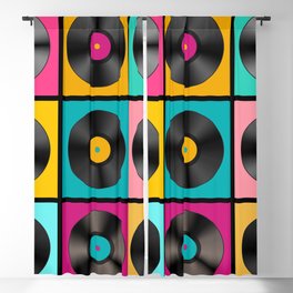 Retro Music Background with Vinyl Records - vintage Lp Discs Blackout Curtain
