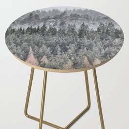 Scottish Highlands Spring Pine Forest Snow Fall in I Art Side Table