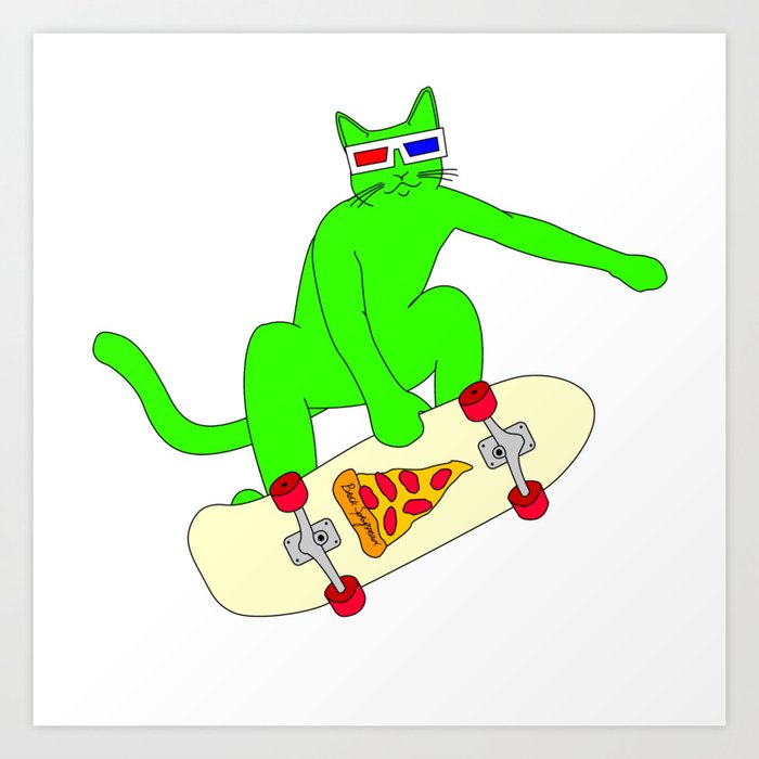 "Psychedelic Skateboarding Pizza Cat #3", by Brock Springstead Art Print