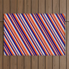 [ Thumbnail: Blue, Light Gray & Red Colored Lined Pattern Outdoor Rug ]