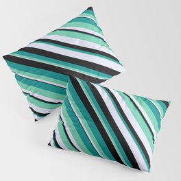 [ Thumbnail: Dark Cyan, Aquamarine, Lavender & Black Colored Pattern of Stripes Pillow Sham ]