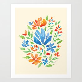 Blue and Orange Florals - Yellow Ver. Art Print