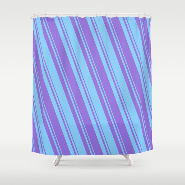 Light Sky Blue & Purple Colored Striped/Lined Pattern Shower Curtain
