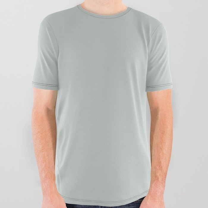 Pale Emerald Aqua-Green Gray Single Solid Color Coordinates with PPG Gale Force PPG10-08 All Over Graphic Tee