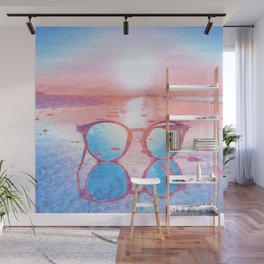 sunset glasses blush pink and blue impressionism painted realistic still life Wall Mural