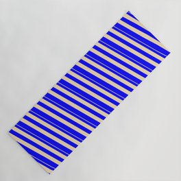 [ Thumbnail: Tan & Blue Colored Stripes/Lines Pattern Yoga Mat ]