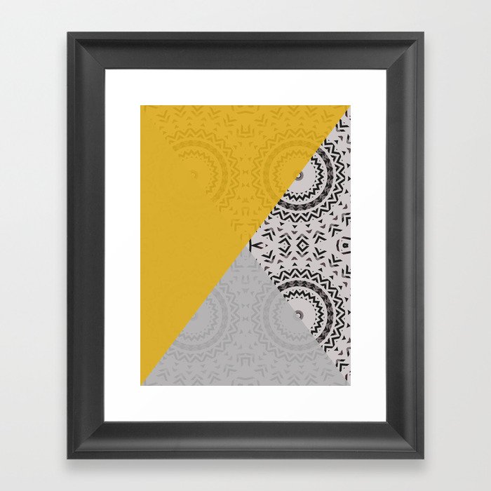Yellow and Grey Triangles Framed Art Print