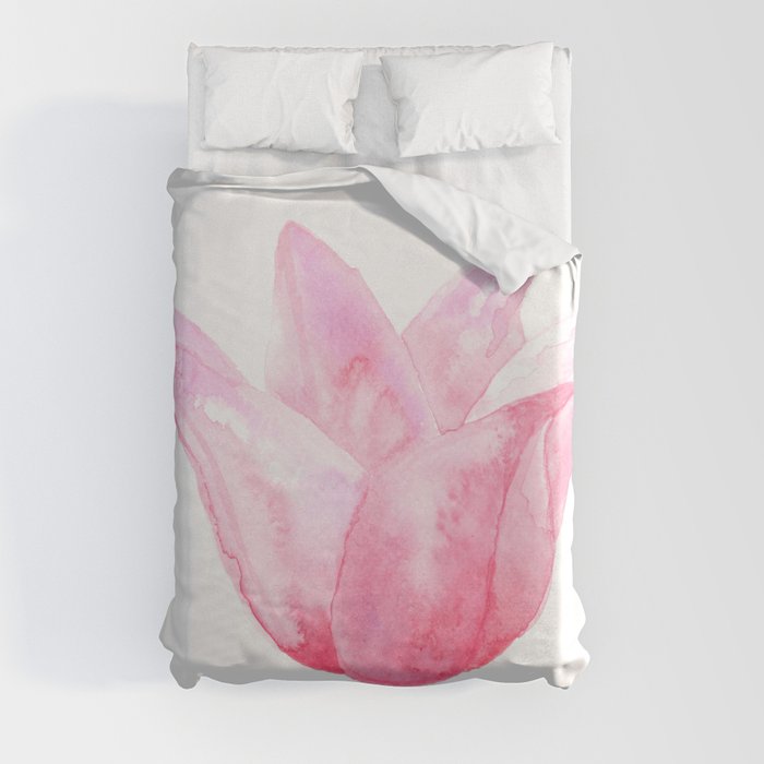 Letting Go - Beautiful Pink Tulip Watercolor Duvet Cover