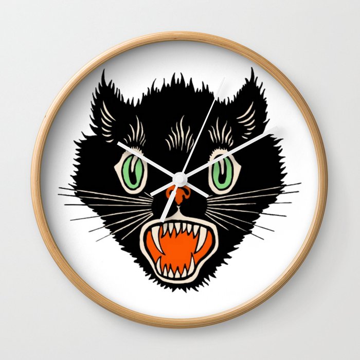 Vintage Halloween Black Cat Shirt Wall Clock By Bilinyam Society6