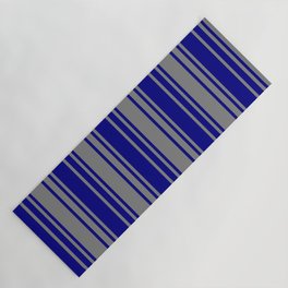 [ Thumbnail: Blue & Grey Colored Stripes/Lines Pattern Yoga Mat ]