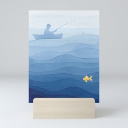 Fisherman & gold fish Mini Art Print