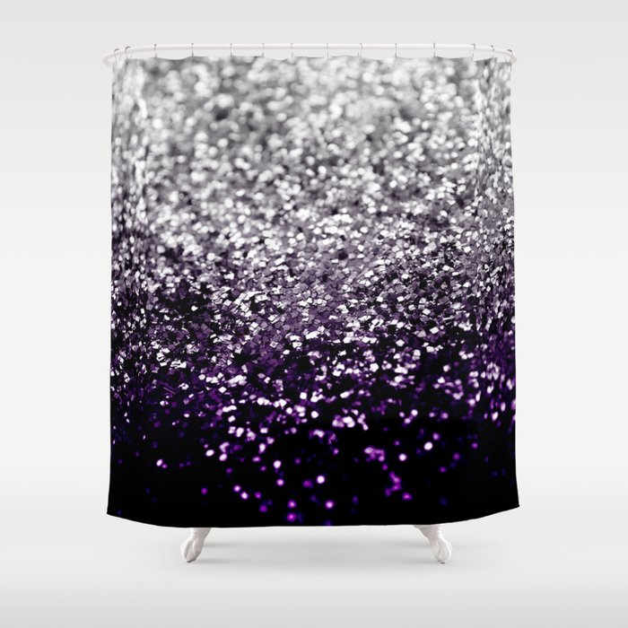 Dark Night Purple Black Silver Glitter, Purple Afro Shower Curtain