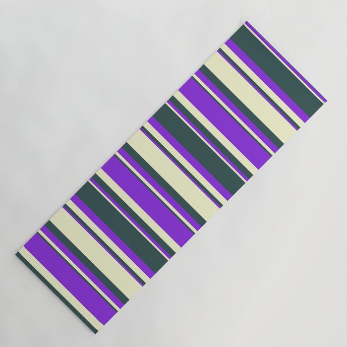 Dark Slate Gray, Light Yellow, and Purple Colored Lines/Stripes Pattern Yoga Mat