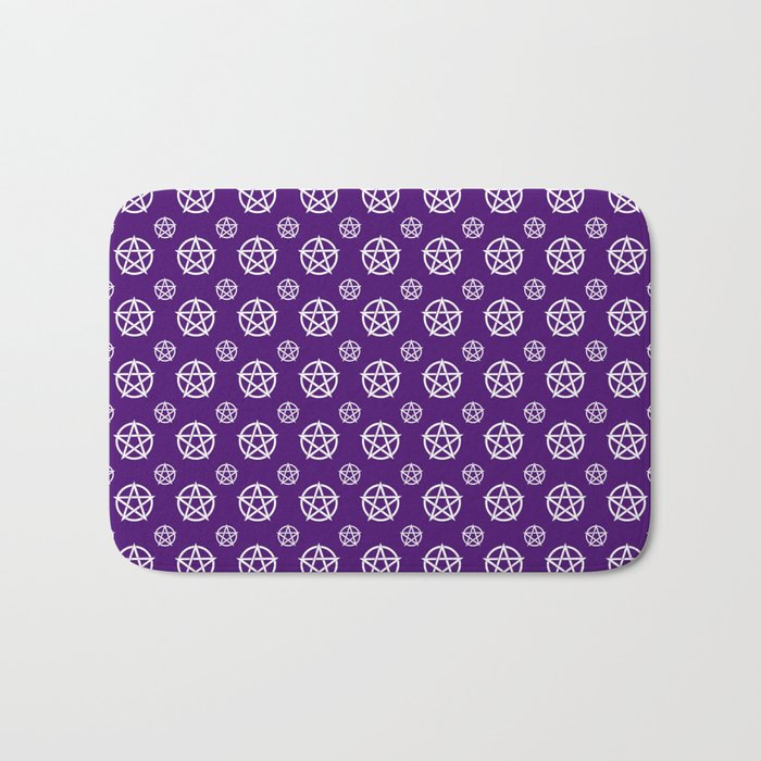 Dark Purple White Pentacle Pattern Bath Mat