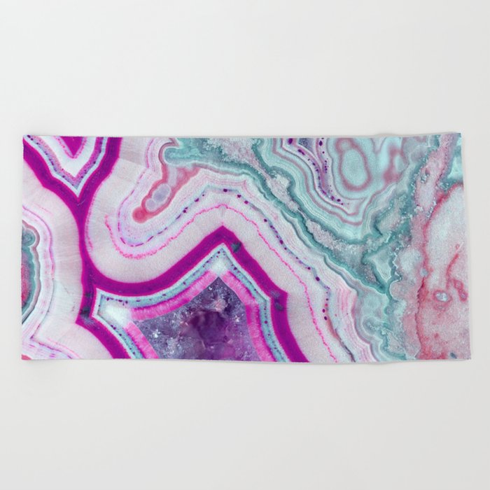 Cotton Candy Agate Slice Beach Towel