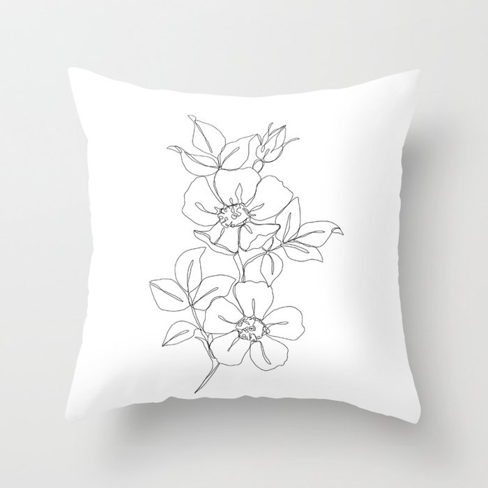 Floral one line drawing - Rose Throw Pillow