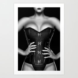 Woman wearing black corset Art Print