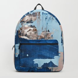 Lake of the Ozarks: a vibrant, minimal abstract painting in blue pink and gold by Alyssa Hamilton Art  Backpack