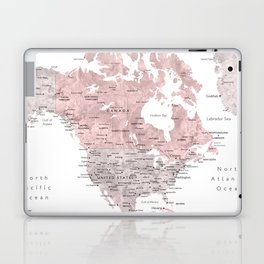 Dusty pink and grey detailed watercolor world map Laptop Skin