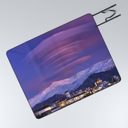 Lenticular clouds over Granada, The Alhambra, Albaicin village and Sierra Nevada. At sunset Picnic Blanket
