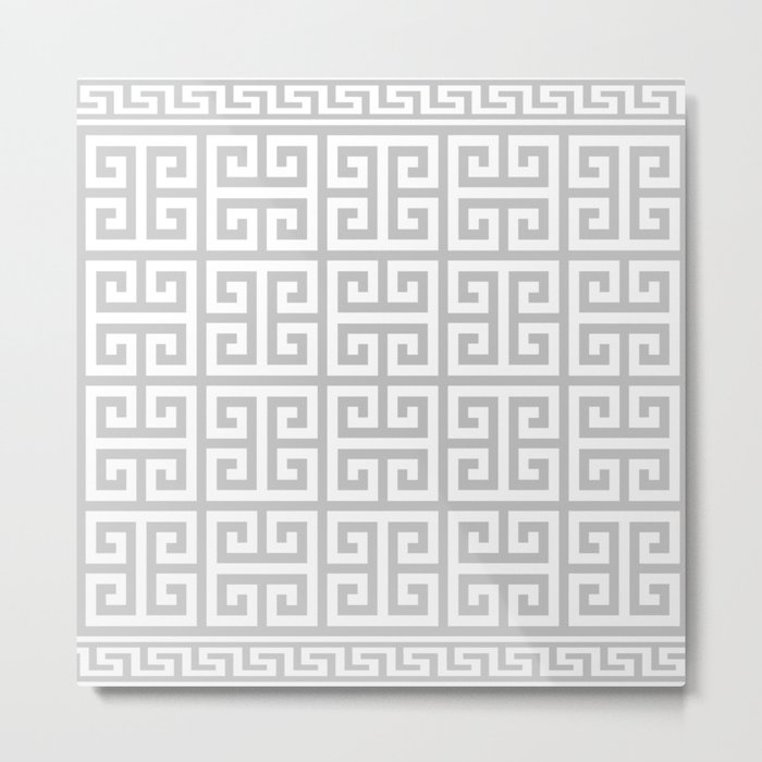 Greek Key (Gray & White Pattern) Metal Print