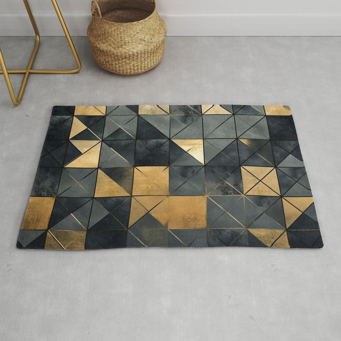 Vintage Gold And Black Modern Rusted Geometric Background Rug