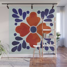 Classic flower and leaves hand painted mexican folk art Wall Mural