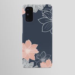 Festive, Floral Prints and Line Art, Navy Blue, Coral and Gray Android Case