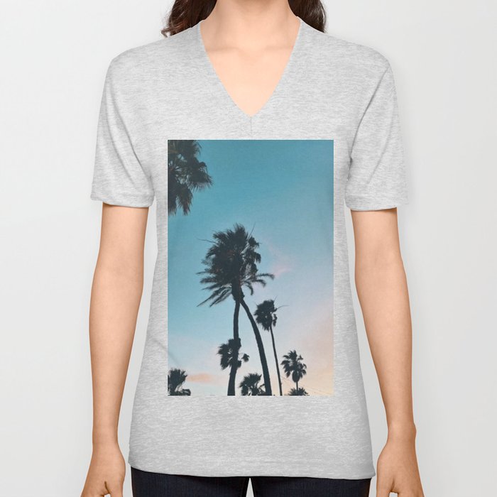 palms at sunset V Neck T Shirt