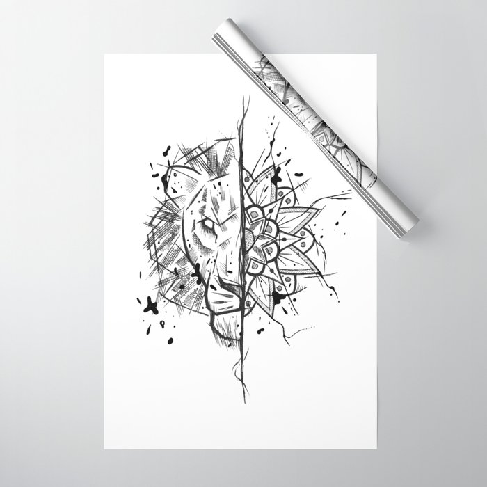Lion Mandala Handmade Drawing Made In Pencil And Ink Tattoo Sketch Tattoo Flash Blackwork Wrapping Paper By Lucagenart