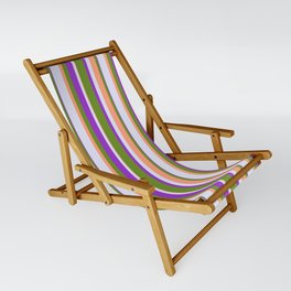 [ Thumbnail: Green, Light Salmon, Lavender & Dark Orchid Colored Stripes Pattern Sling Chair ]