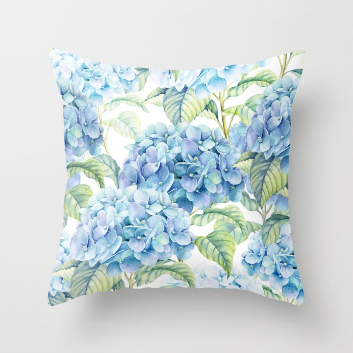 Blue Hydrangea Throw Pillow by 