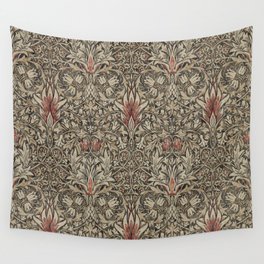 William Morris Vintage Snakeshead Charcoal Spice Pattern  Wall Tapestry