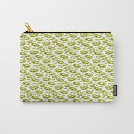 Two Kisses Collided Olive Green Lips Pattern On White Background Carry-All Pouch