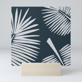 Wide Leaf Palms . Navy Mini Art Print