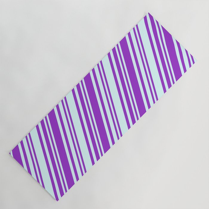 Dark Orchid & Light Cyan Colored Stripes/Lines Pattern Yoga Mat