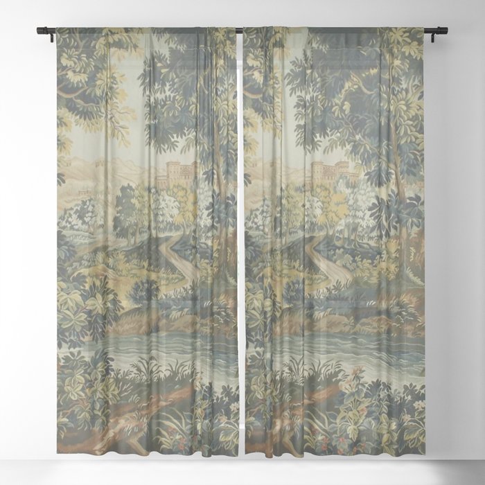Antique 18th Century Verdure French Aubusson Tapestry Sheer Curtain