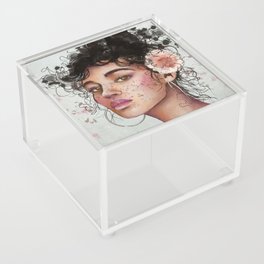 Woman’s portrait with flower in her hair Acrylic Box