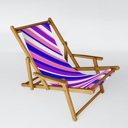[ Thumbnail: Dark Violet, Mint Cream, Hot Pink, and Blue Colored Stripes/Lines Pattern Sling Chair ]
